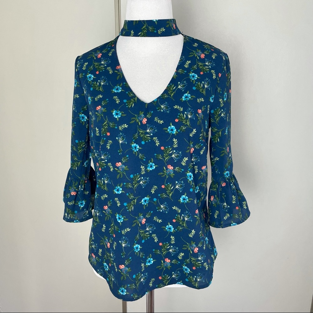 Floral Top with Choker and Bell Sleeves